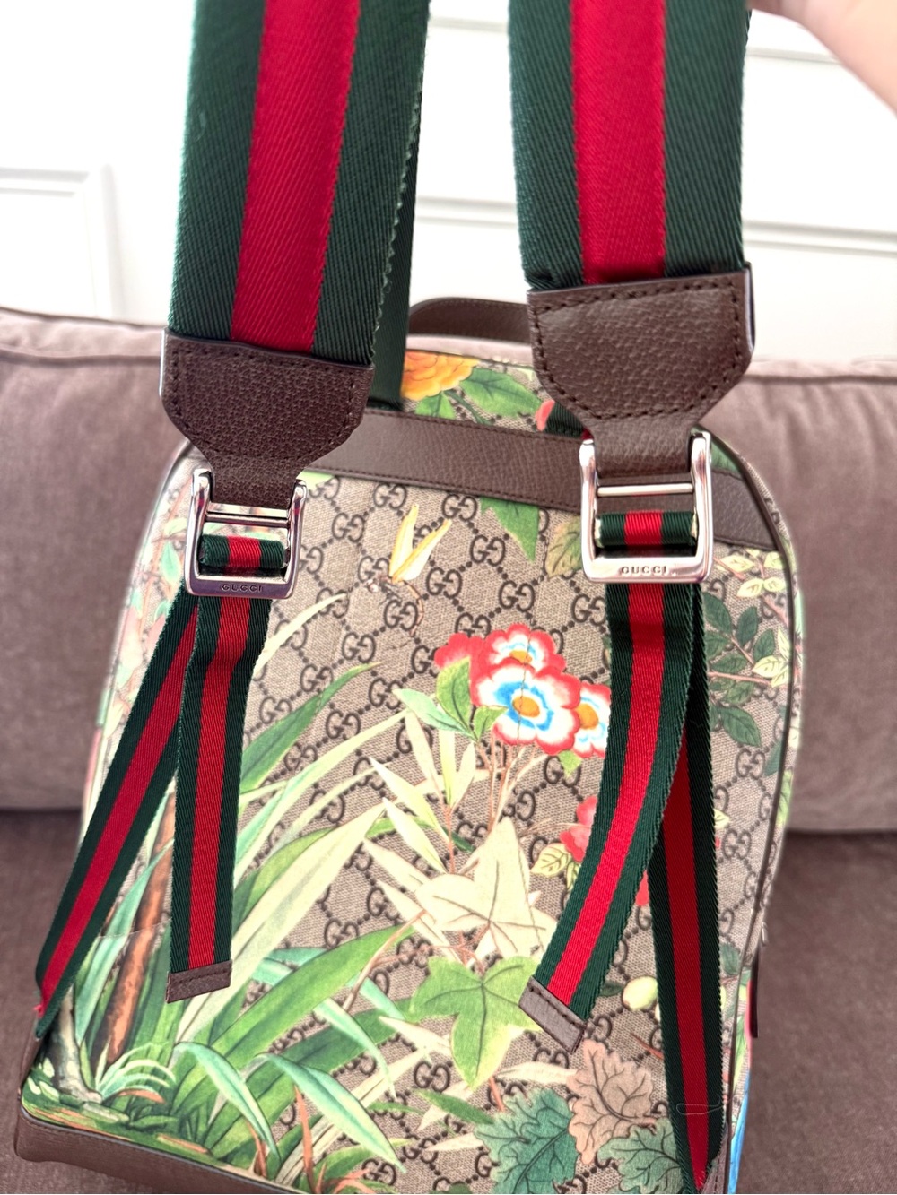 Authentic Gucci Tian GG Supreme Backpack monogram canvas red green straps - Picture 9 of 16